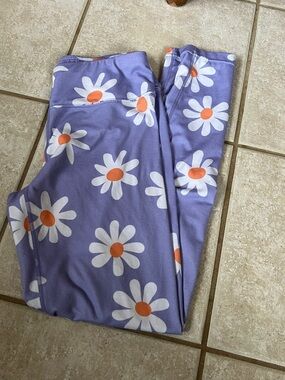 Purple Floral Daisy Print Leggings - Women